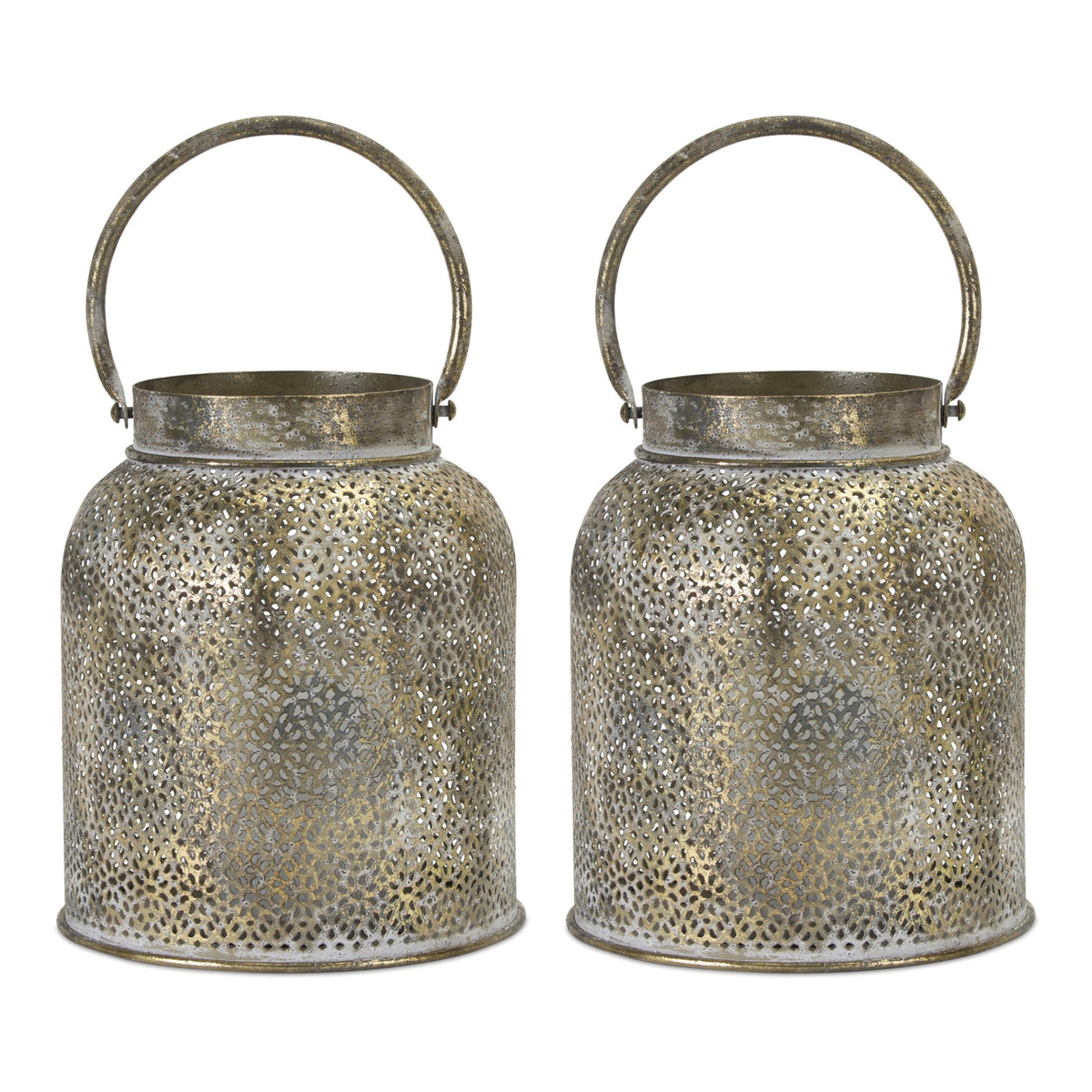 Punched bronze metal candle holder (set of 2), photo 2 of 2