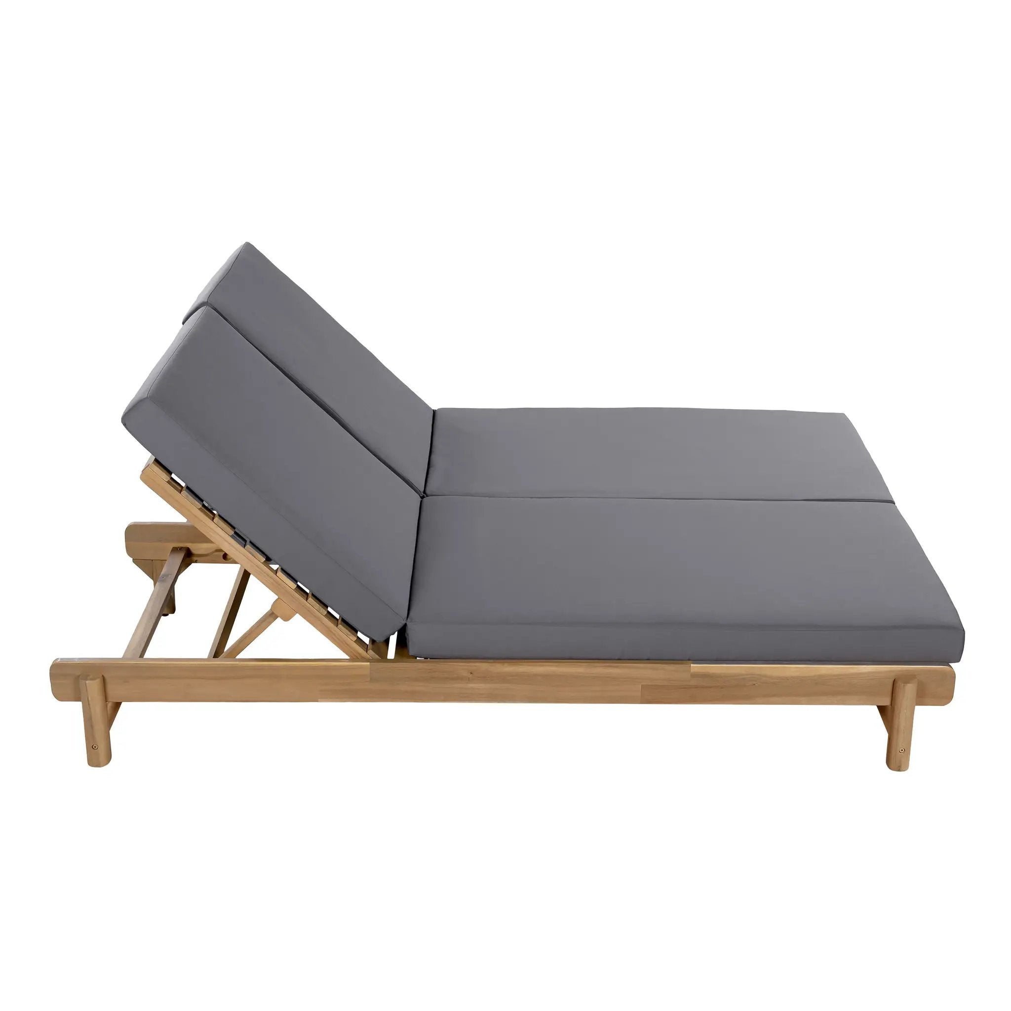 Light Teak Acacia Wood Double Chaise Lounger Set by HouseOfZazla