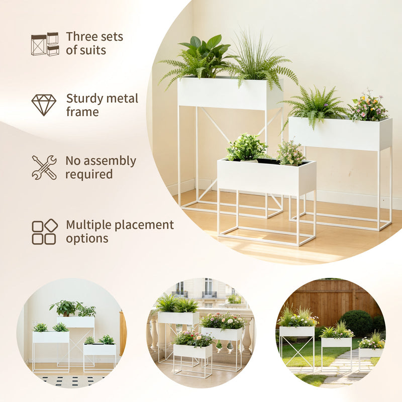 Metal Raised Garden Bed Planter Stand Set with Non-Woven Liner – White, photo 2 of 7