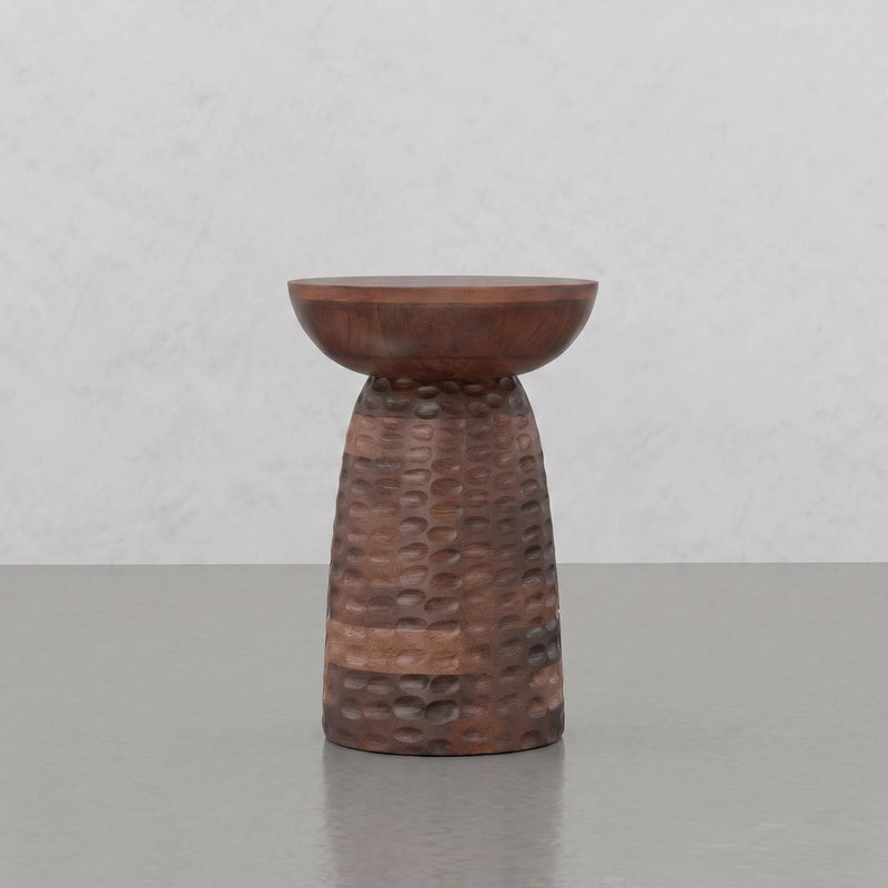 Round Pedestal Accent Table with Dimple Detail - Dark Brown, photo 2 of 5