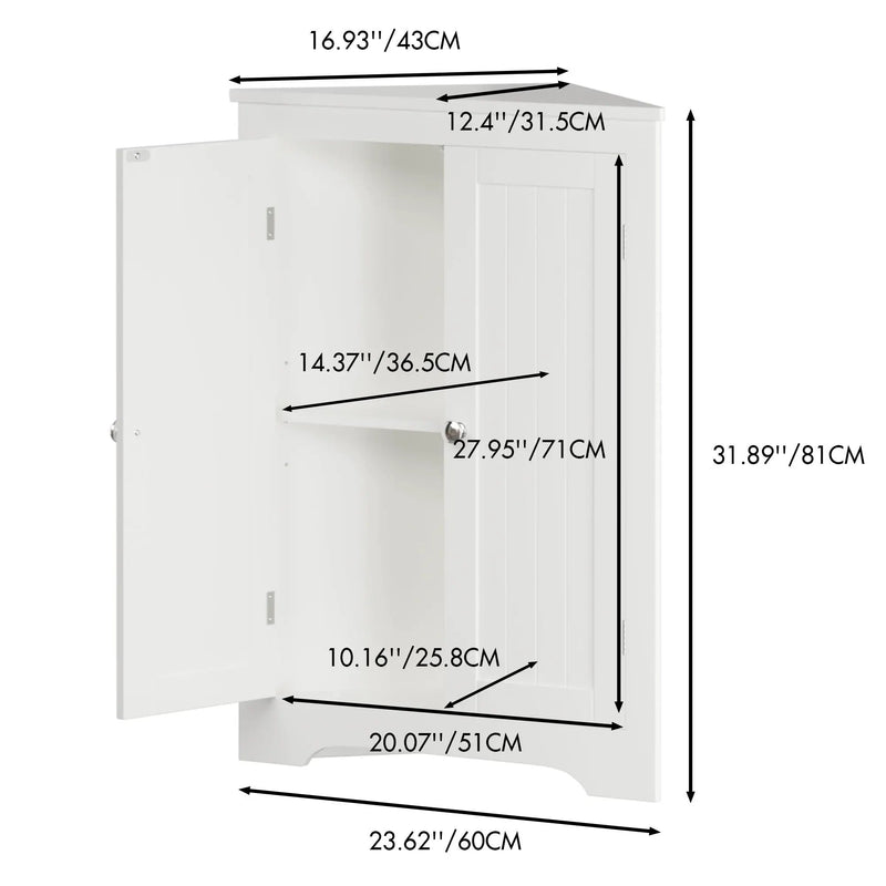Corner Cabinet With 2 Doors And Adjustable Shelves, Freestanding Narrow Storage Organizer For Bathroom - White by HouseOfZazla