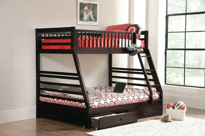 Ashton 2-drawer Wood Twin Over Full Bunk Bed Cappuccino by Unique Piece Furniture