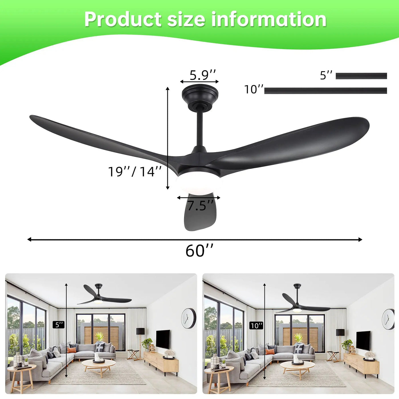 Smart Ceiling Fan With Lights, 3 Blades, Reversible Quiet DC Motor For Indoor by HouseOfZazla