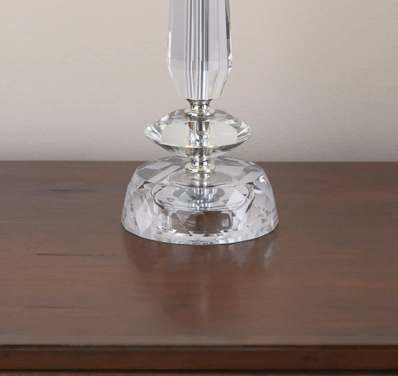 Karat - Contemporary Crystal Table Lamp (Set of 2) - Clear Crystal / Chrome / White Softback by HouseOfZazla