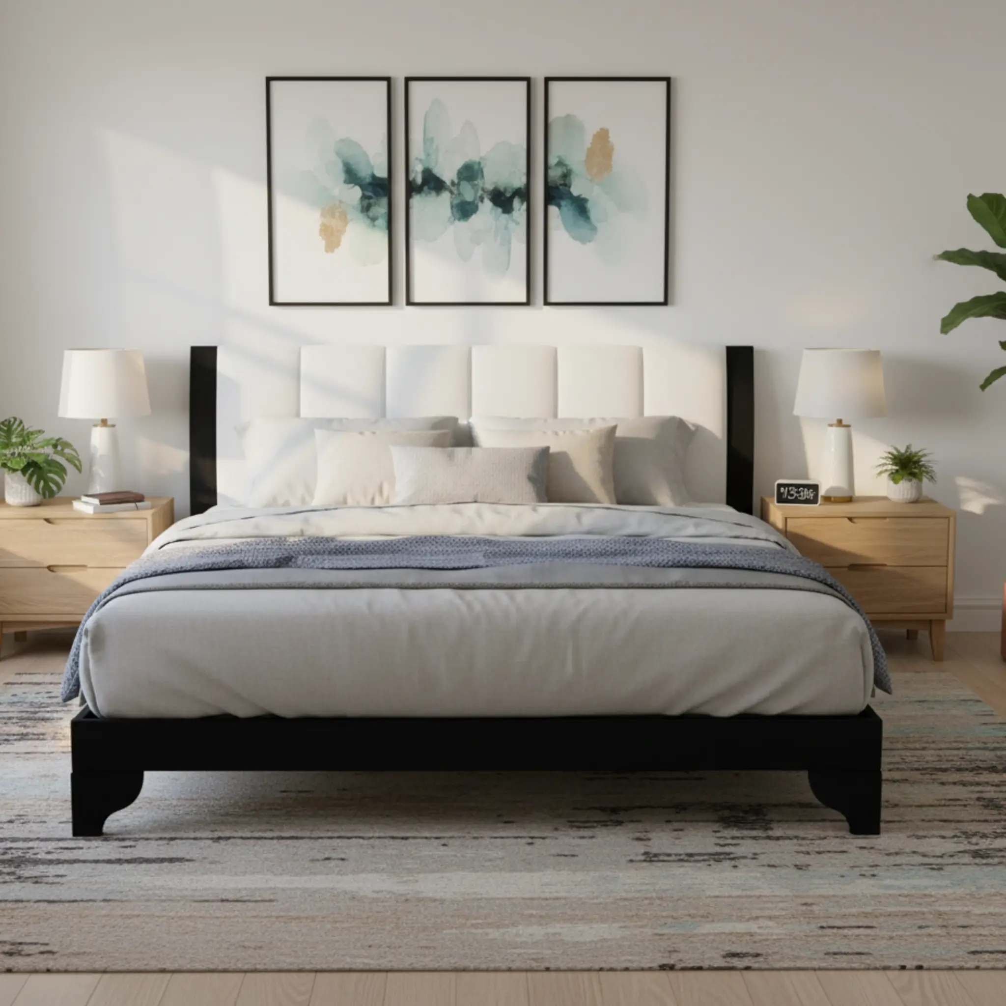 Queen Size Bed Frame in Black & White Pine by HouseOfZazla