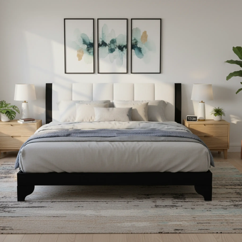 Queen Size Bed Frame in Black & White Pine by HouseOfZazla