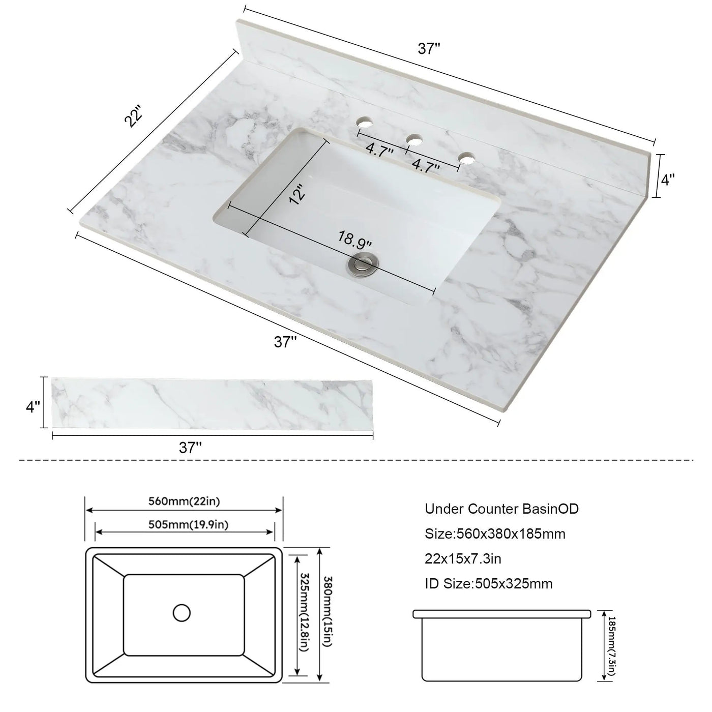 Elegant Sintered Stone Bathroom Vanity Top With Rectangular Undermount Ceramic Sink by HouseOfZazla