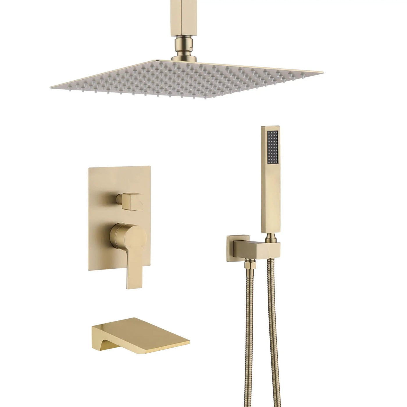 Contemporary Shower System With 12" Rainfall Head And Handheld Spray, Wall Mounted by HouseOfZazla