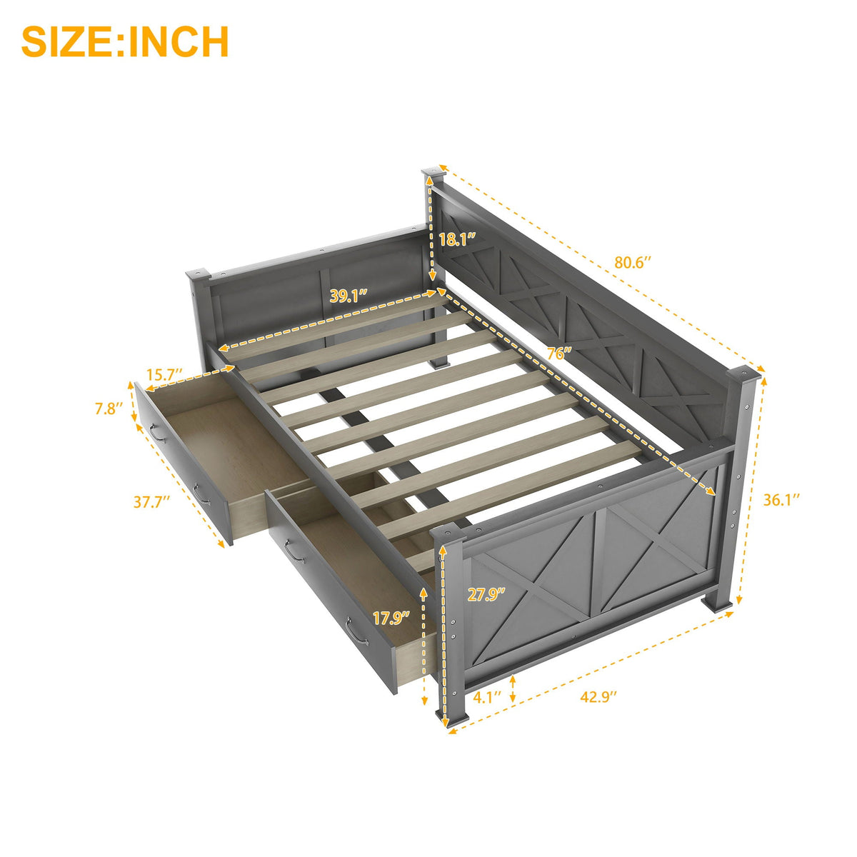 Modern Daybed With 2 Large Drawers, X Shaped Frame, photo 6 of 14
