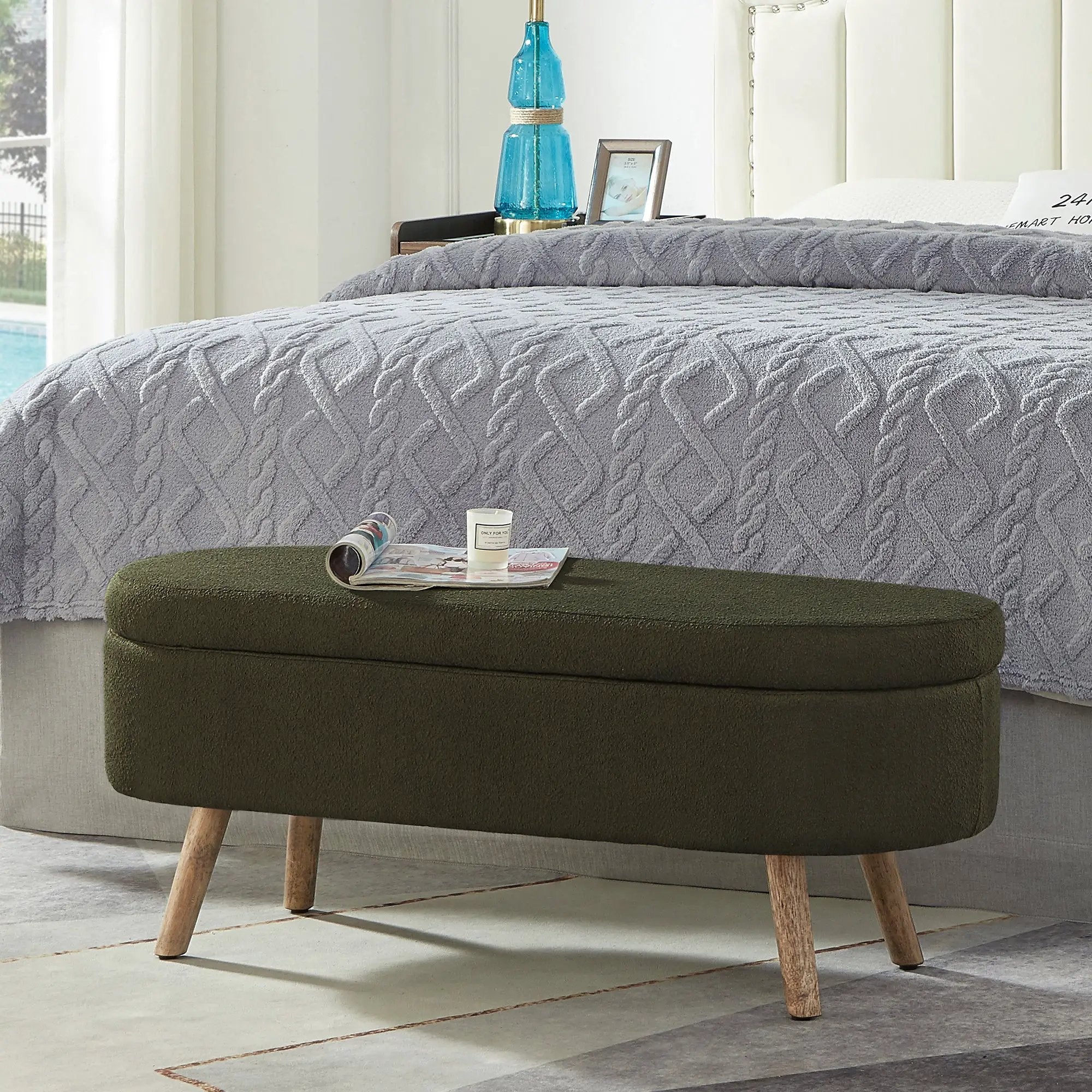 Luxury Oval Boucle Storage Ottoman Bench by HouseOfZazla