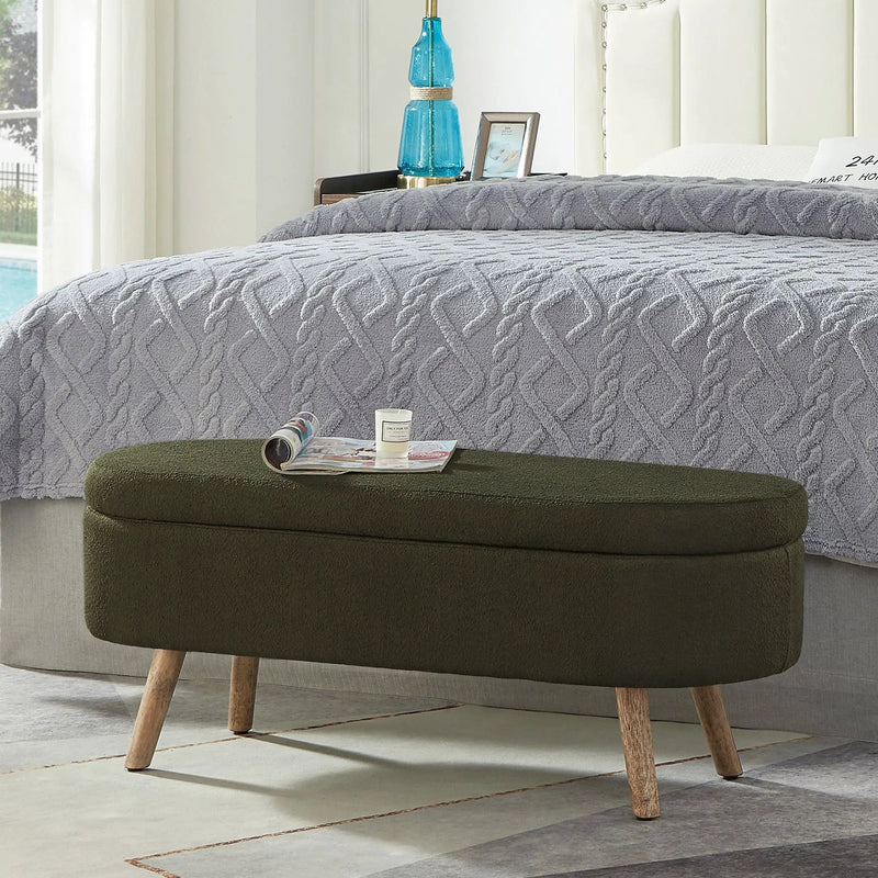 Luxury Oval Boucle Storage Ottoman Bench by HouseOfZazla
