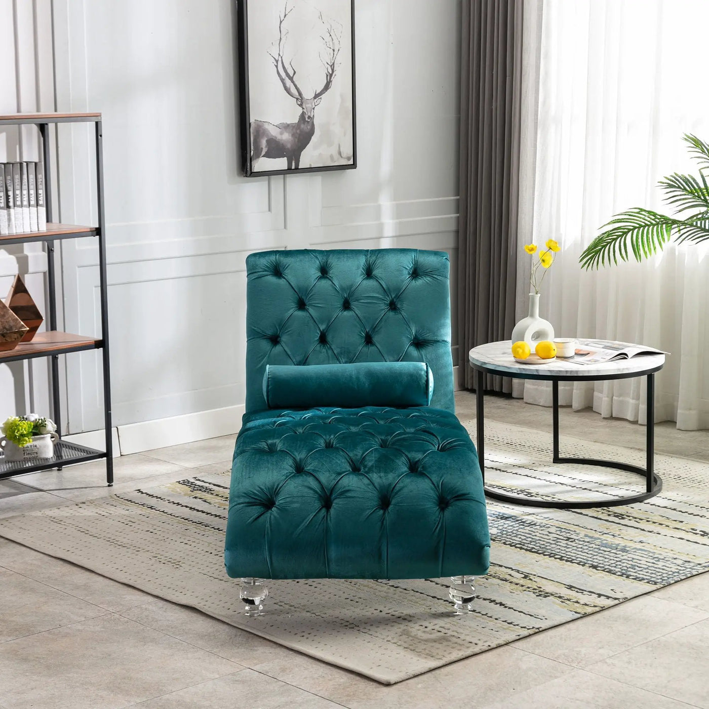 Chaise Lounge Indoor, Button Tufted Upholstered Chaise Lounge Chair With Pillow by HouseOfZazla