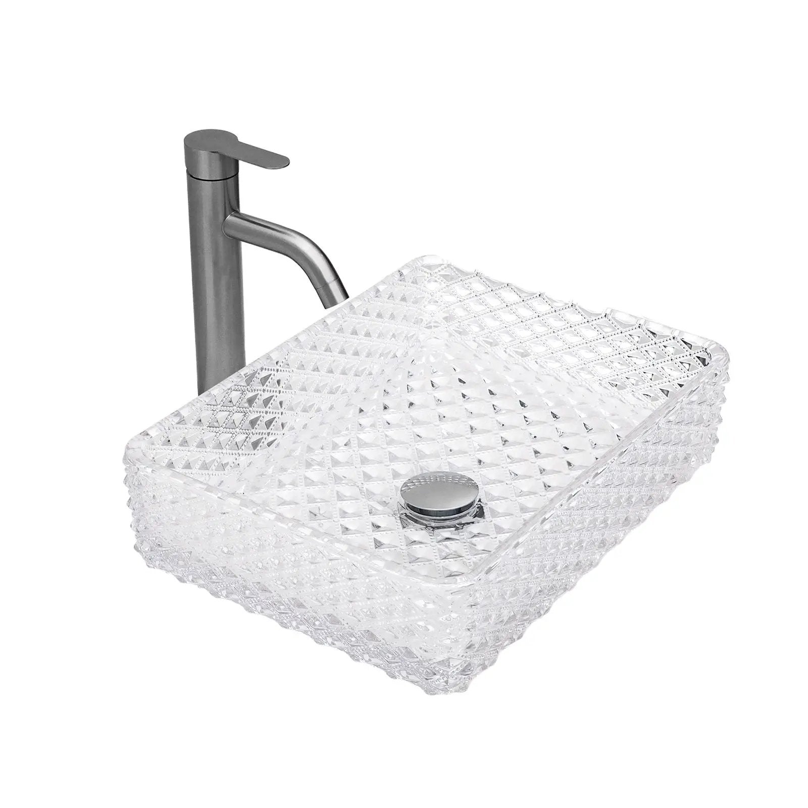 Rectangle Vessel Sink With Diamond Texture With Pop Up Drain (No Faucet) - White by HouseOfZazla