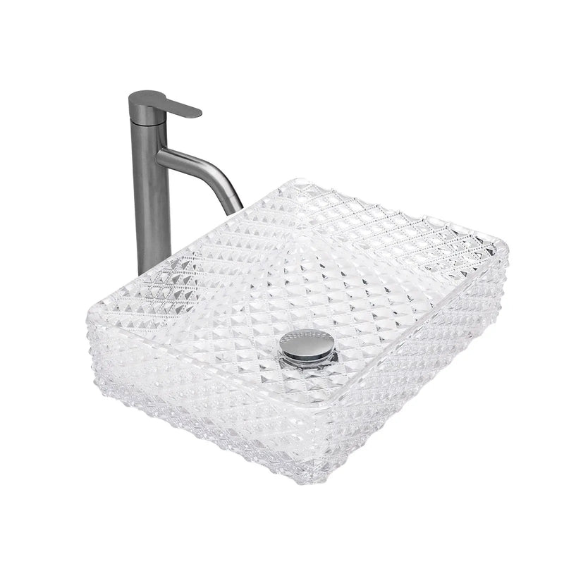 Rectangle Vessel Sink With Diamond Texture With Pop Up Drain (No Faucet) - White by HouseOfZazla