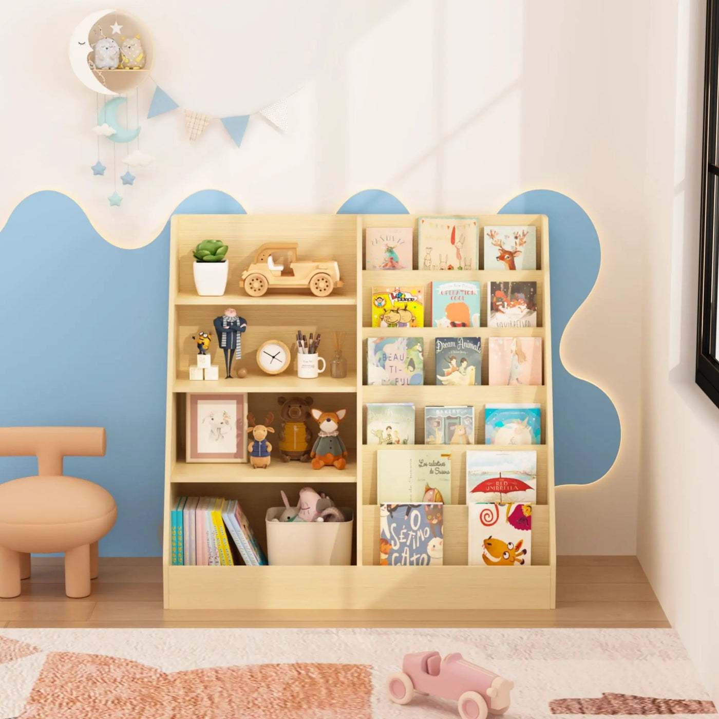 Bookshelf And Toy Storage Organizer, 4 Tier Bookcase With Display Stand For Playroom by HouseOfZazla