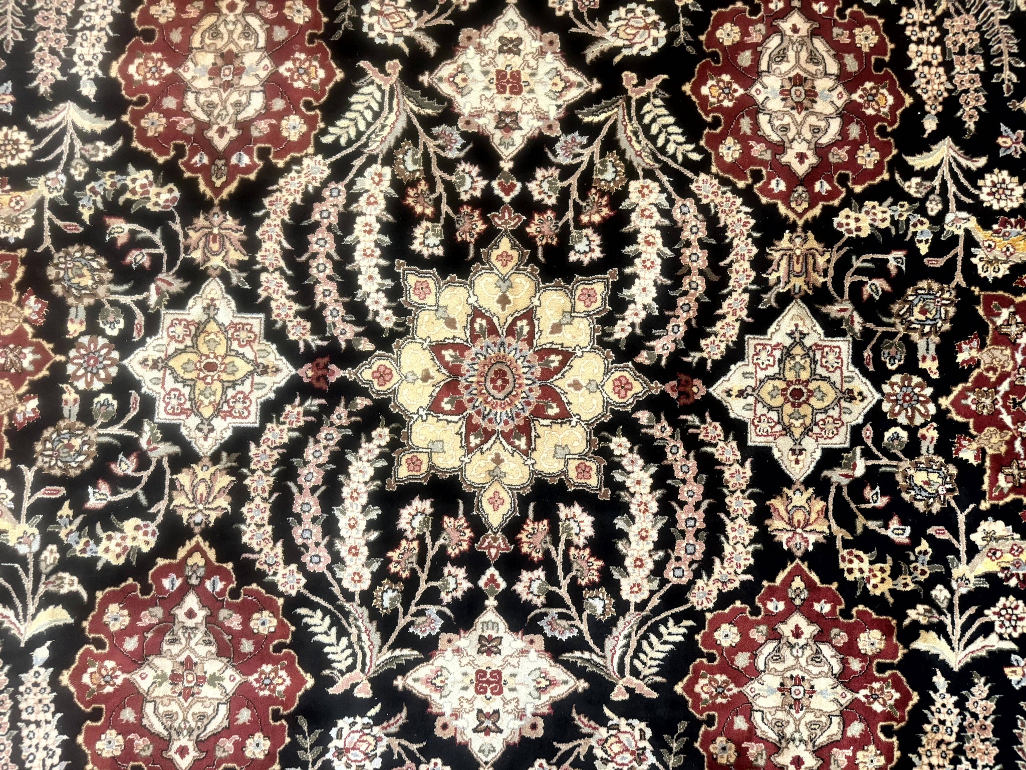 Sino Persian Rug 9x12, Black & Maroon, Wool and Silk, Allover Pattern by Jewel Rugs