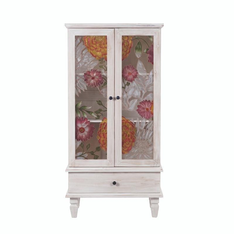 French Country Accent Cabinet with 2 Glass Doors and Drawers - White Antique, photo 10 of 10