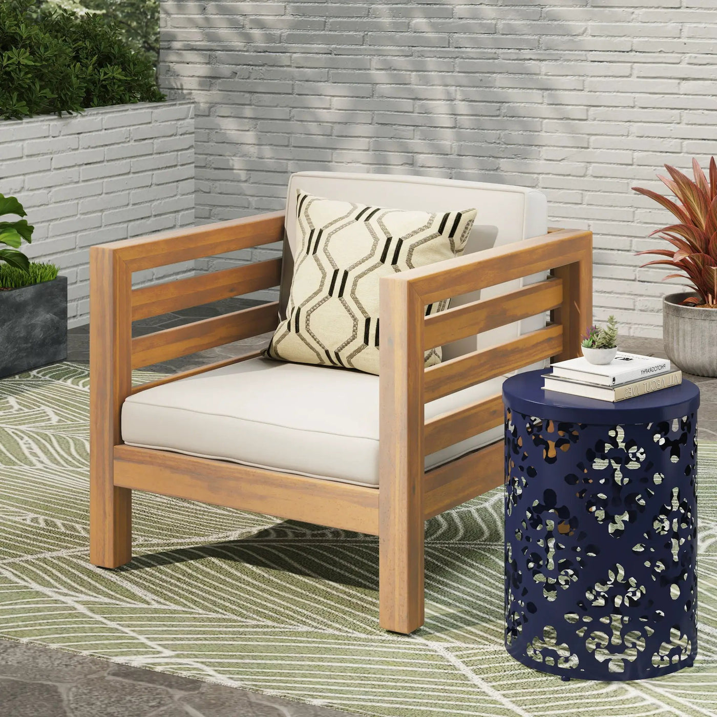 Outdoor Acacia Wood Patio Chair With Fabric Cushion by HouseOfZazla