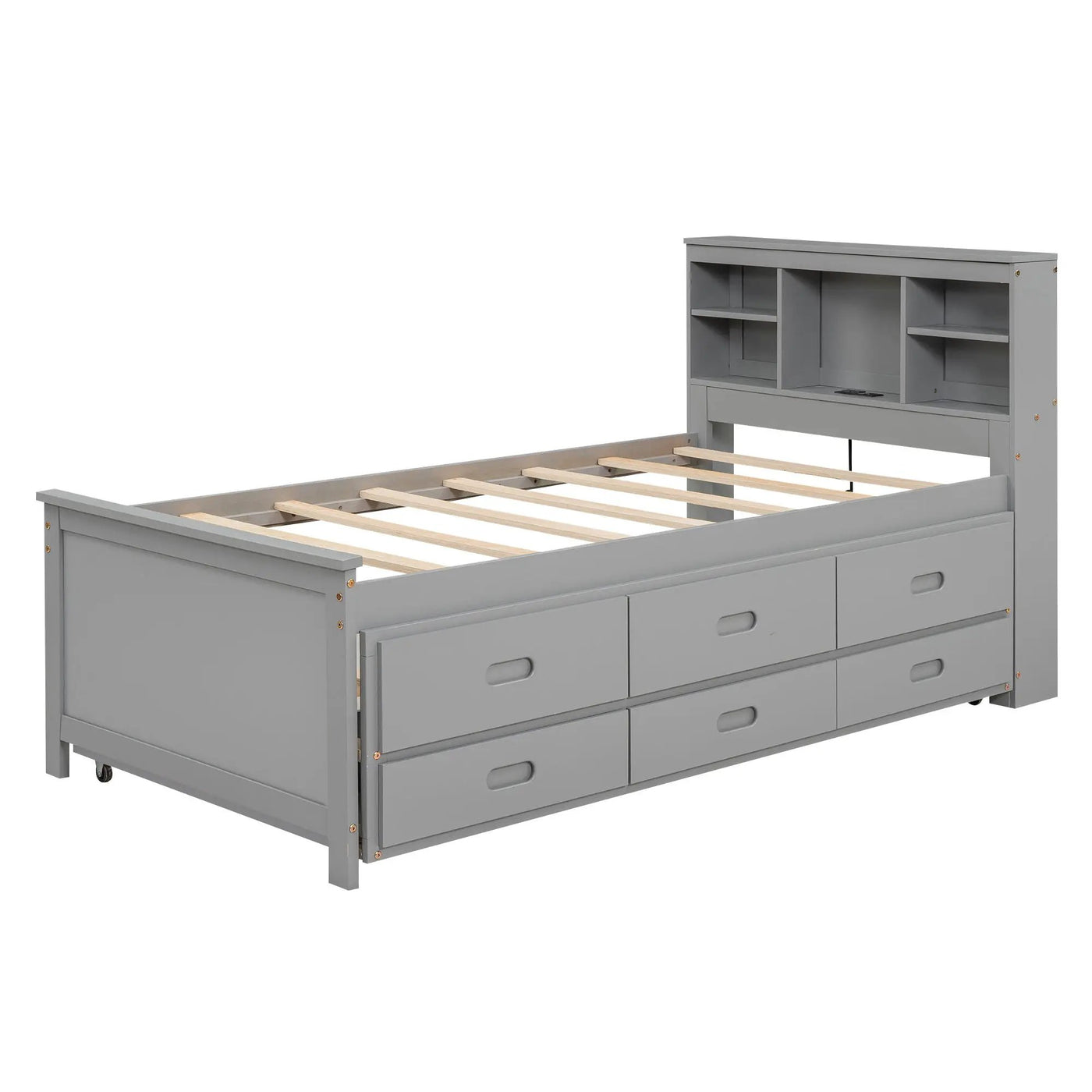 Platform Bed With Storage Headboard, USB, Trundle And 3 Drawers by HouseOfZazla