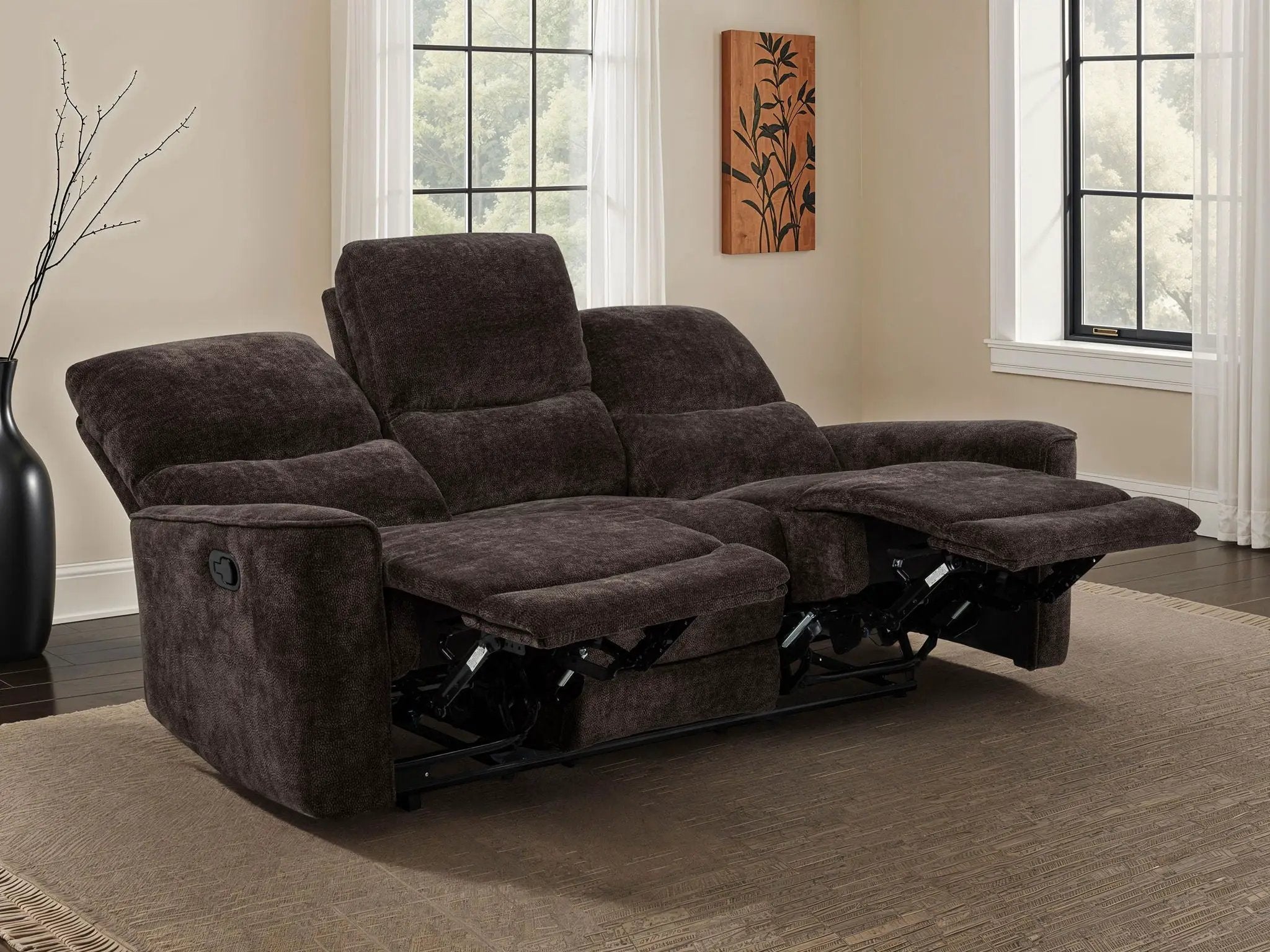 Navarro Chenille Upholstered Reclining Sofa Dark Brown by Unique Piece Furniture