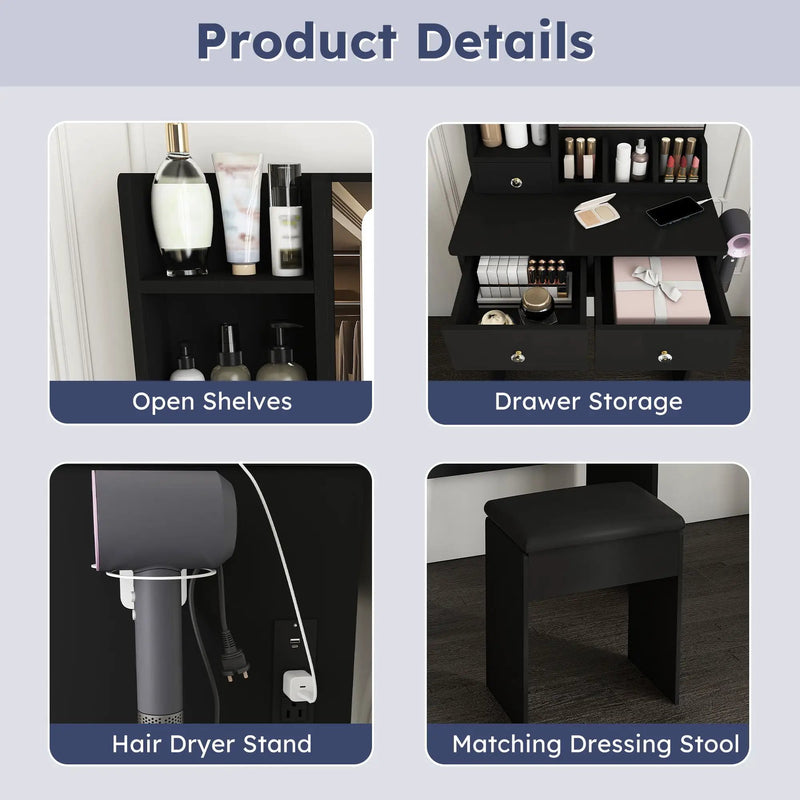 Modern Small Vanity Desk With 3 LED Lighting Modes, 3 Drawers by Unique Piece Furniture