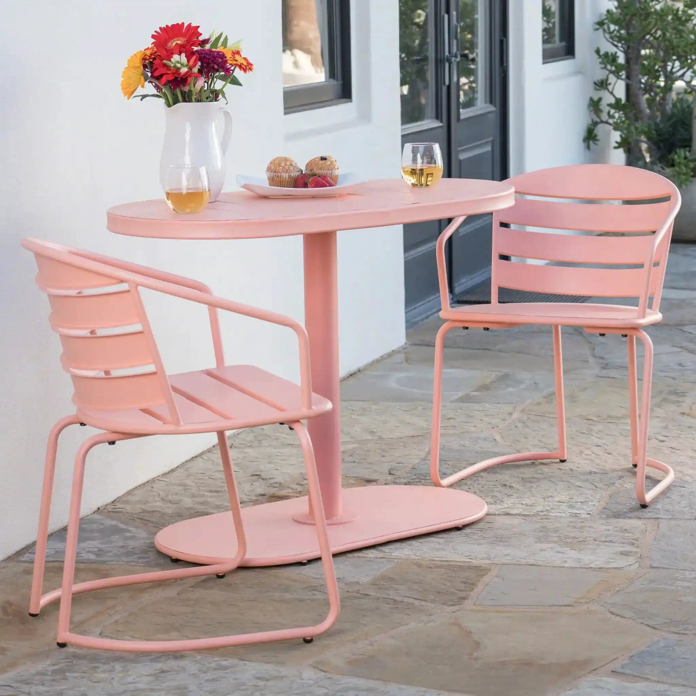 3 Piece Elegant Outdoor Bistro Set With 2 Chairs And Oval Table by HouseOfZazla