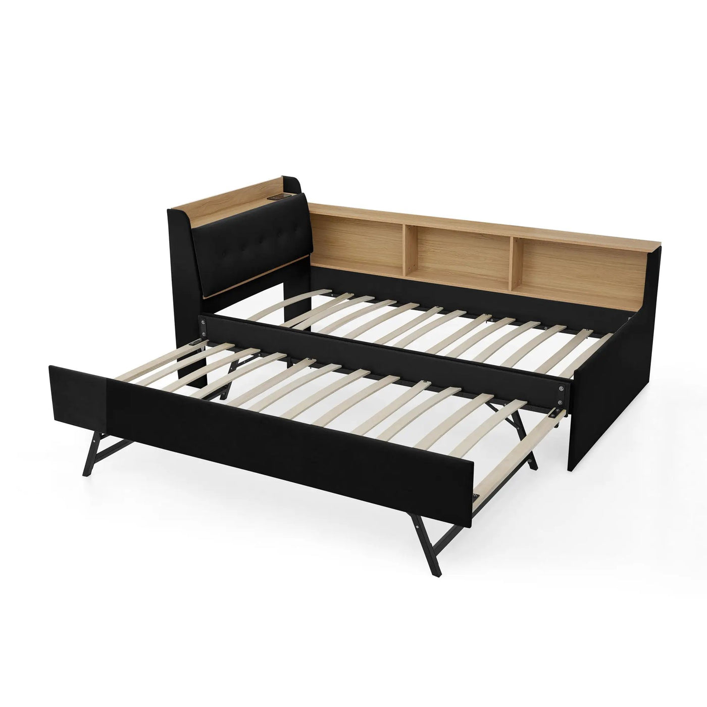 Upholstered Daybed With Storage Headboard, Wireless Charging, LED Lights by HouseOfZazla