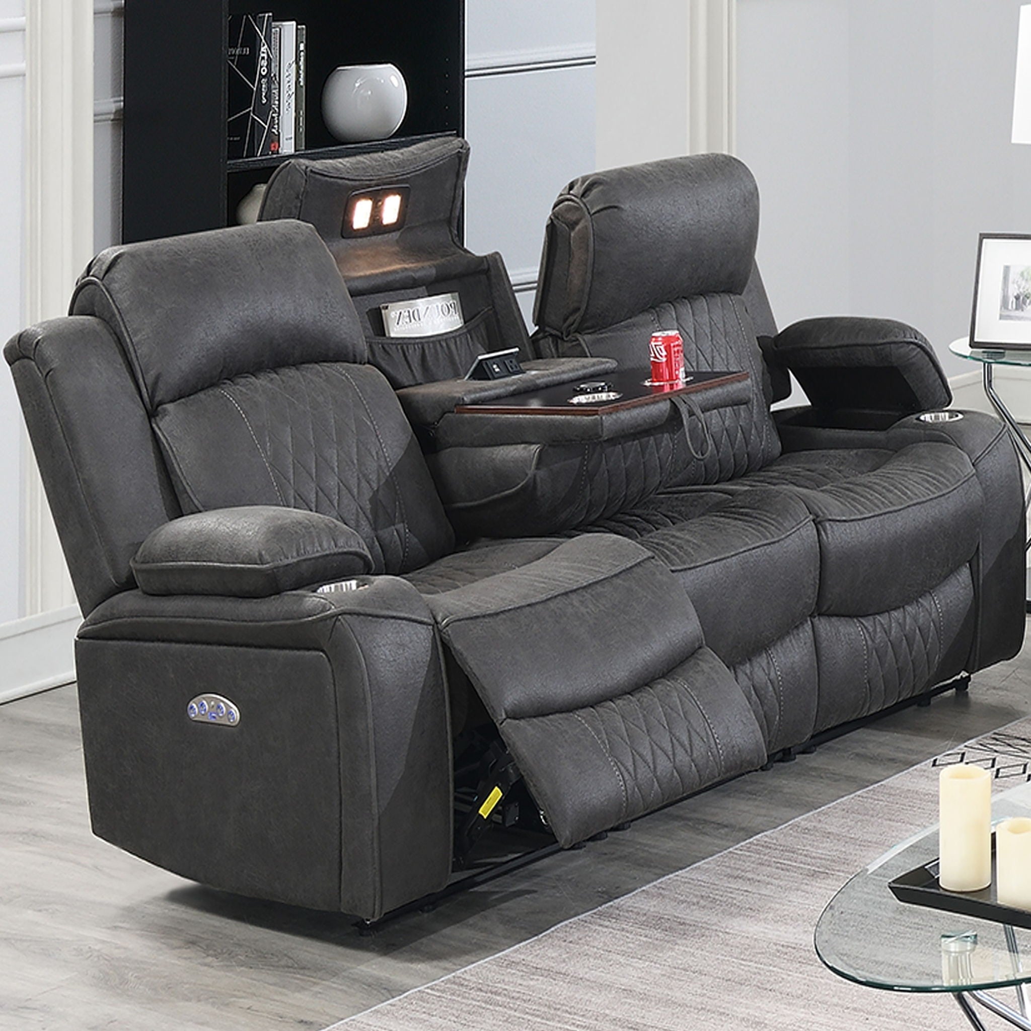 Power Motion Living Room Set With USB Port, Adjustable Headrest, Cup Holder by HouseOfZazla