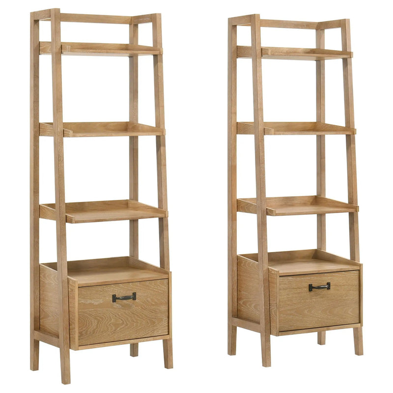 Fabian 2-piece 3-shelf Bookshelf with Drawer Distressed Light Brown by Unique Piece Furniture