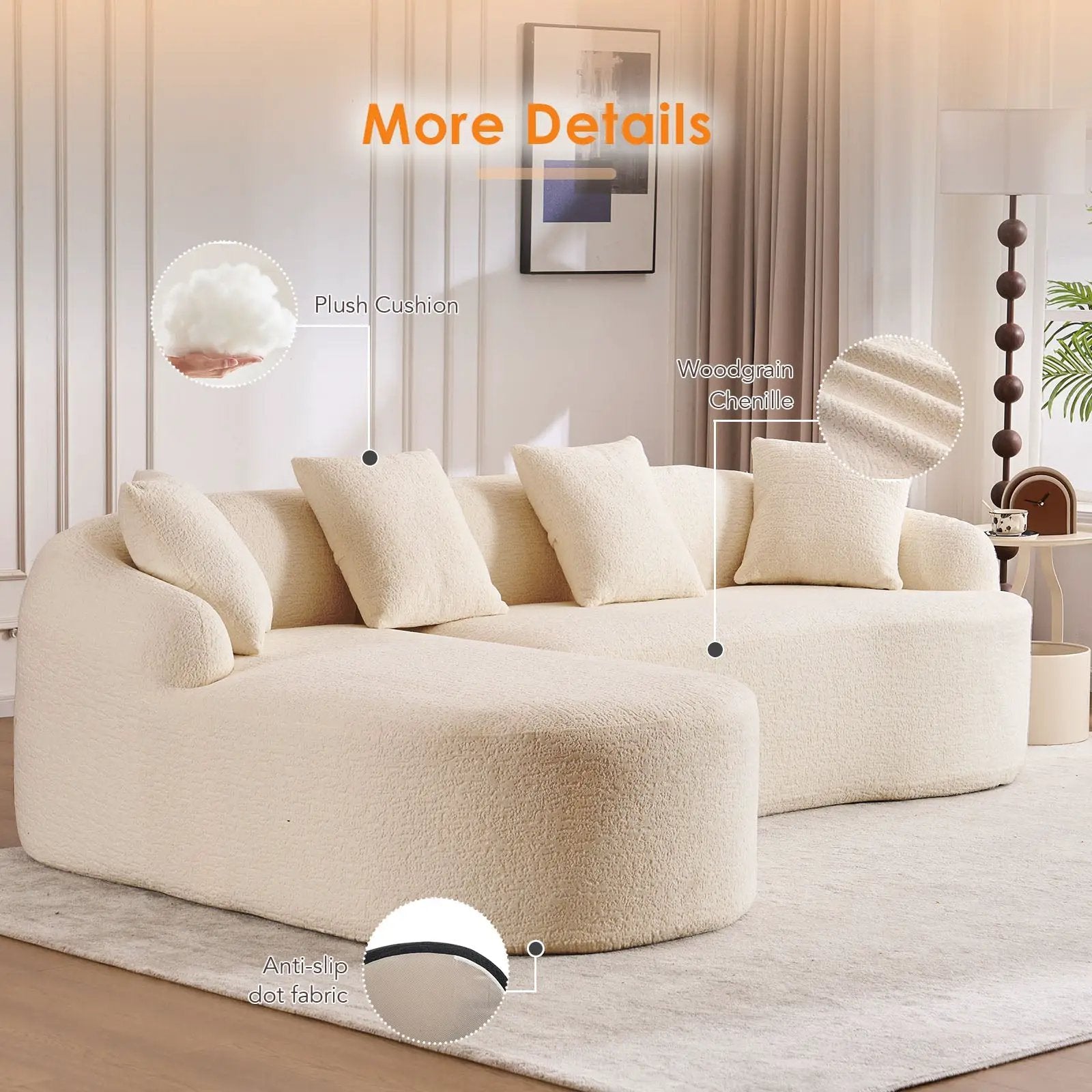 Boneless L-Shape Sectional Sofa with Curved Chaise by HouseOfZazla