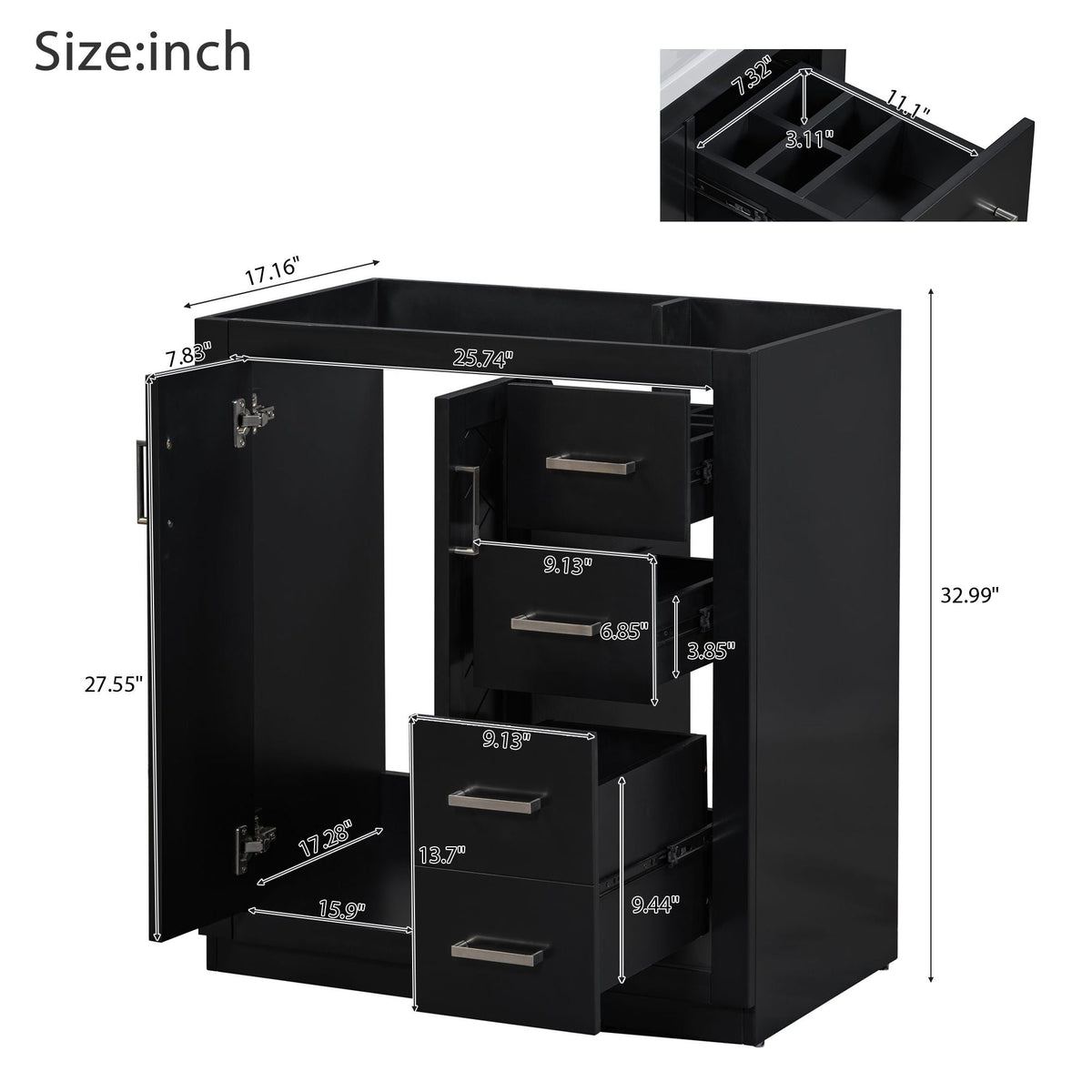 Bathroom Vanity with Ceramic Sink and Storage Cabinet - Dark Green, White, Black, or Blue, photo 12 of 16