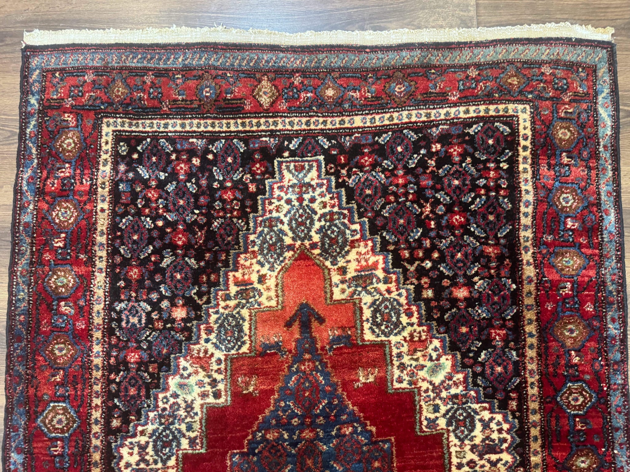 Antique Persian Kurdish Senneh Rug 4x5 Tribal Carpet Wool Geometric Medallion by Jewel Rugs