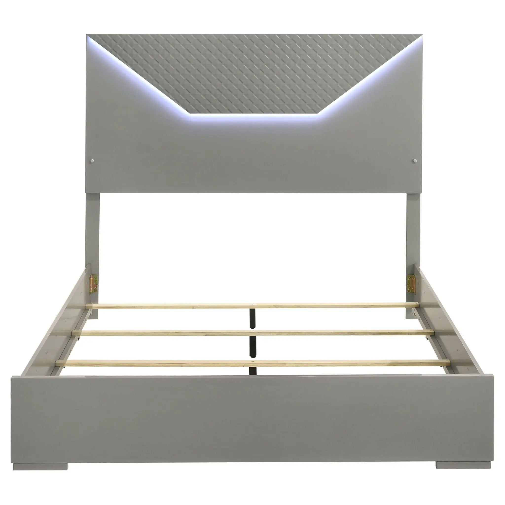 Ives Queen Panel Bed LED Headboard Grey High Gloss by Unique Piece Furniture