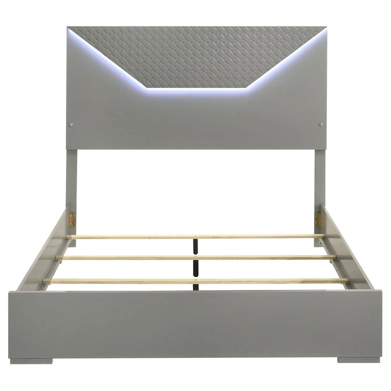 Ives Queen Panel Bed LED Headboard Grey High Gloss by Unique Piece Furniture