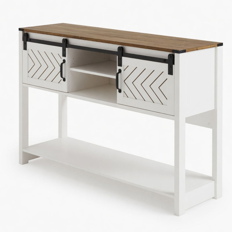 Entryway Table With Sliding Barn Door Storage - White / Oak by HouseOfZazla