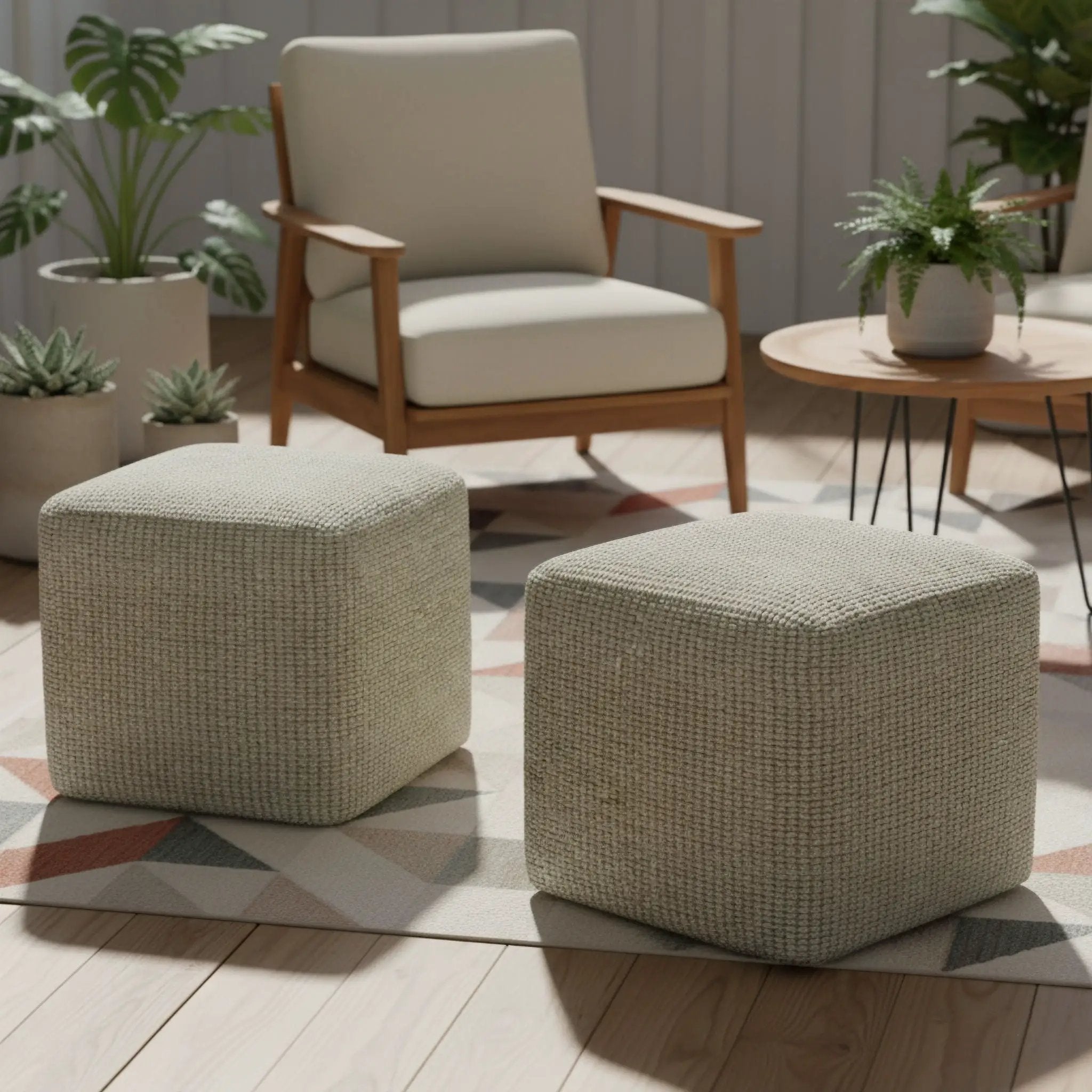 Zelma - Square Woven Outdoor / Indoor Pouf - Cream / Natural by HouseOfZazla