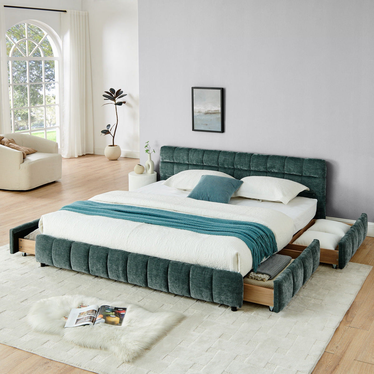 Modern Platform Bed Frame With Thick Fabric, photo 23 of 33