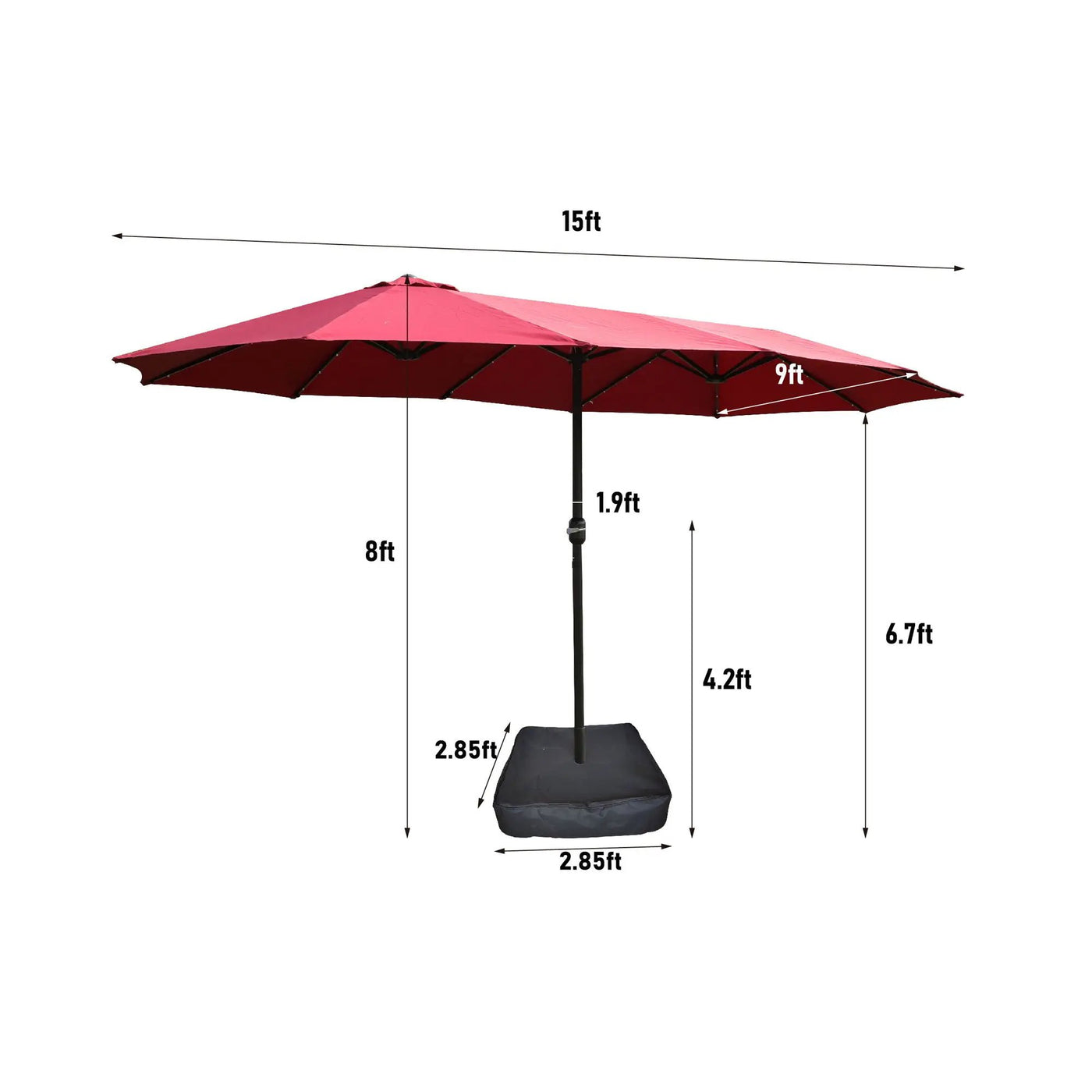 Double-Sided Outdoor Market Umbrella With Lights And Base by HouseOfZazla