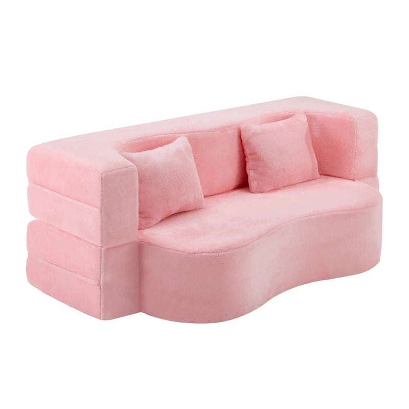 71-Inch Folding Sofa Bed in Pink Chenille with High-Density Foam by HouseOfZazla