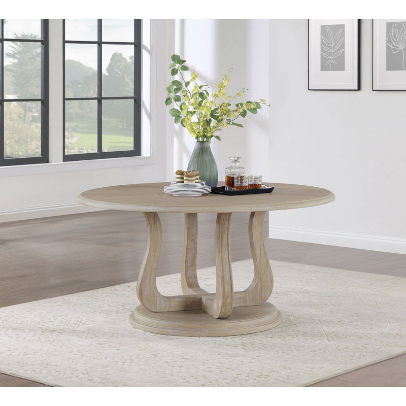 Verdugo - Round Dining Table With Pedestal Base - White Washed by HouseOfZazla