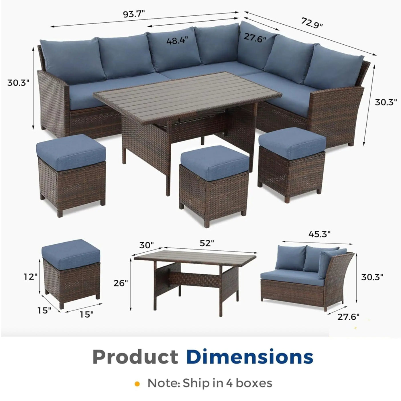 7 Piece Patio Dining Set With Cushions, Modular Sectional Sofa & Storage Table by HouseOfZazla