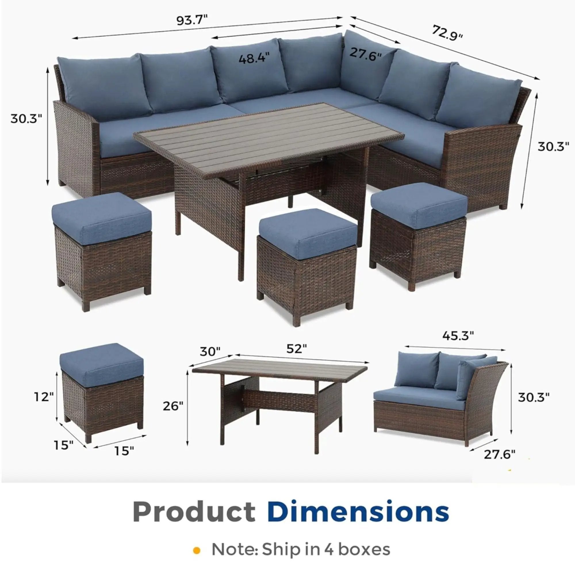 7 Piece Patio Dining Set With Cushions, Modular Sectional Sofa & Storage Table by HouseOfZazla