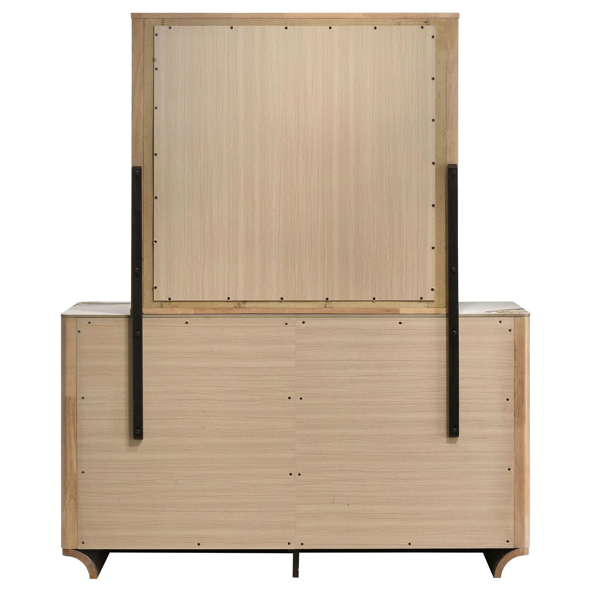 Leanne 6-drawer Sinter Stone Top Dresser and Mirror Light Oak by Unique Piece Furniture
