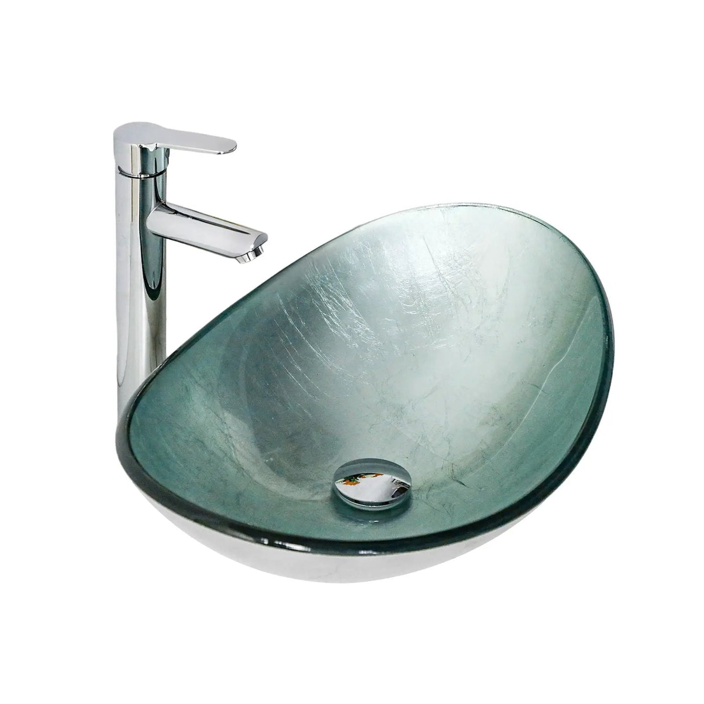 Tempered Glass Vessel Sink With Boat Shape Pop-Up Drain by HouseOfZazla