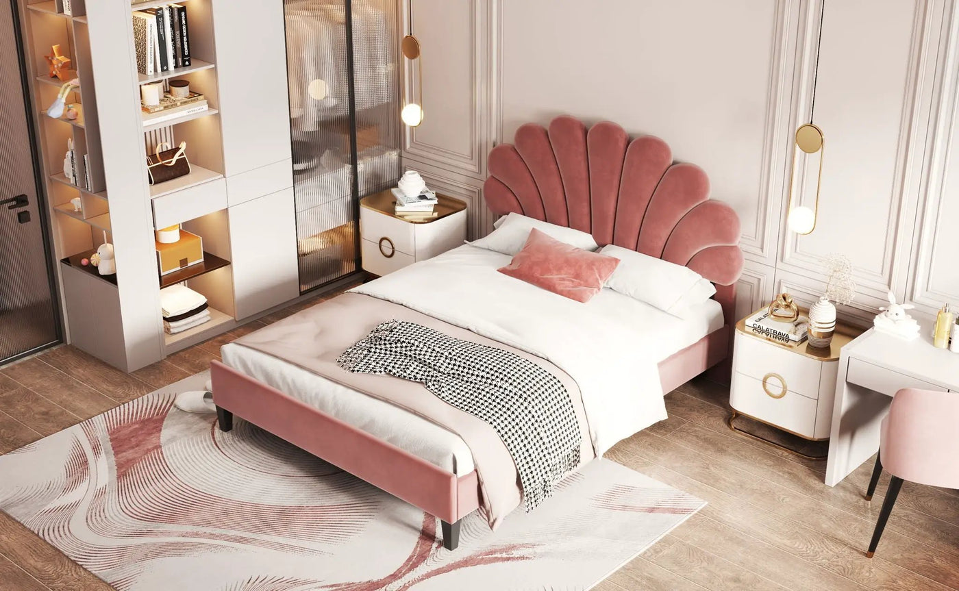 Upholstered Platform Bed With Flower Pattern Headboard by HouseOfZazla