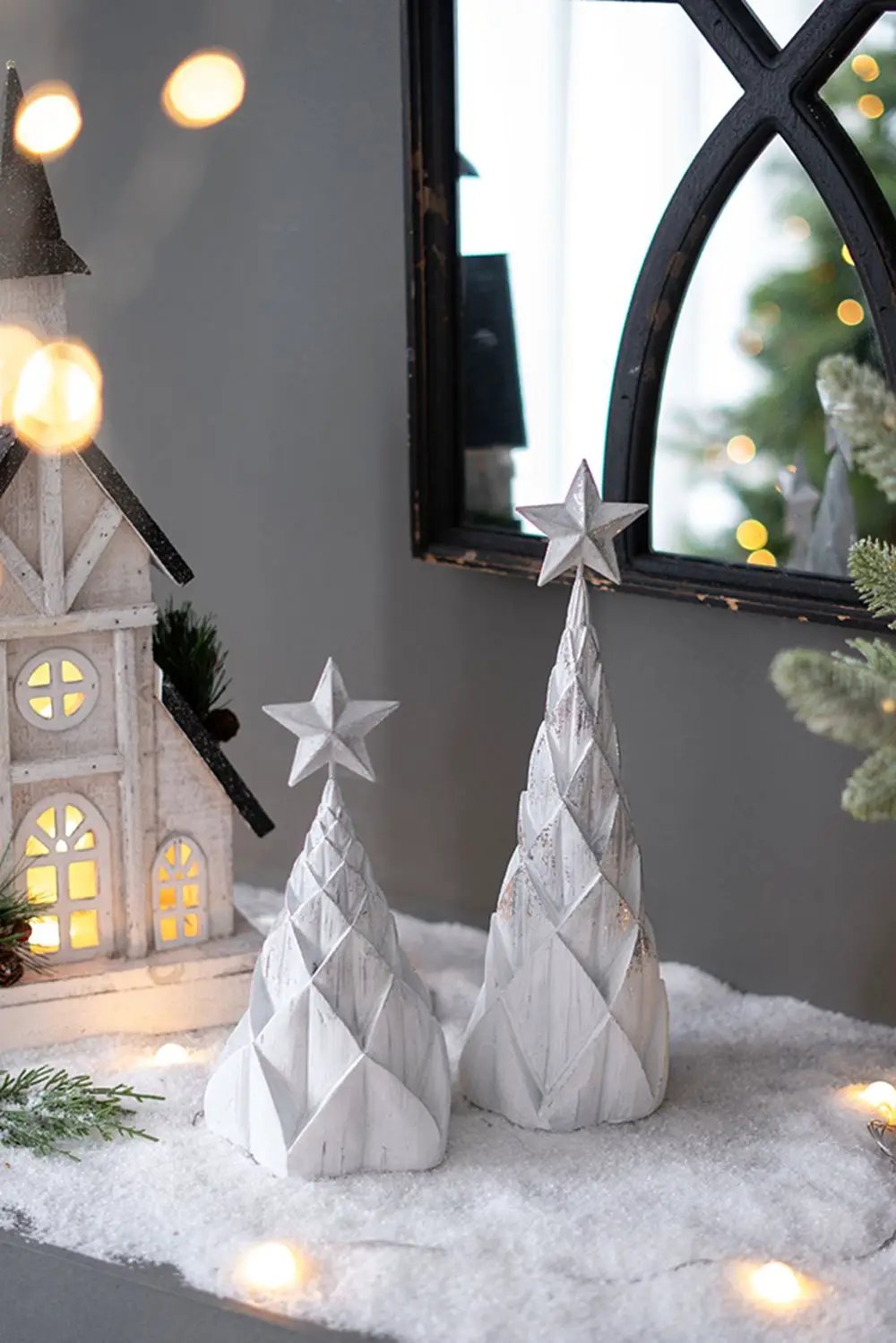 Resin / Foil Christmas Tree With Star Top (Set of 3) - White / Silver by HouseOfZazla