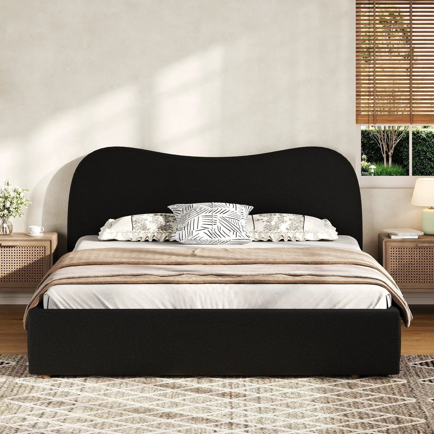 Queen Size Upholstered Platform Bed with Wooden Slats by HouseOfZazla