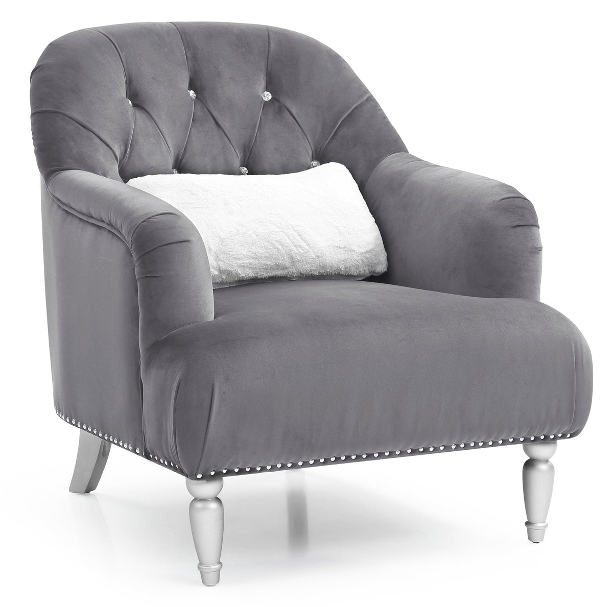 Elegant Traditional Armchair with Tufted Micro Suede and Nailhead Trim - Blue or Dark Gray, photo 4 of 10