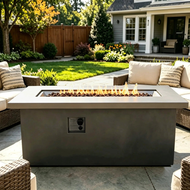 Outdoor 60-Inch Rectangular Dark Grey Concrete Fire Pit Table by HouseOfZazla