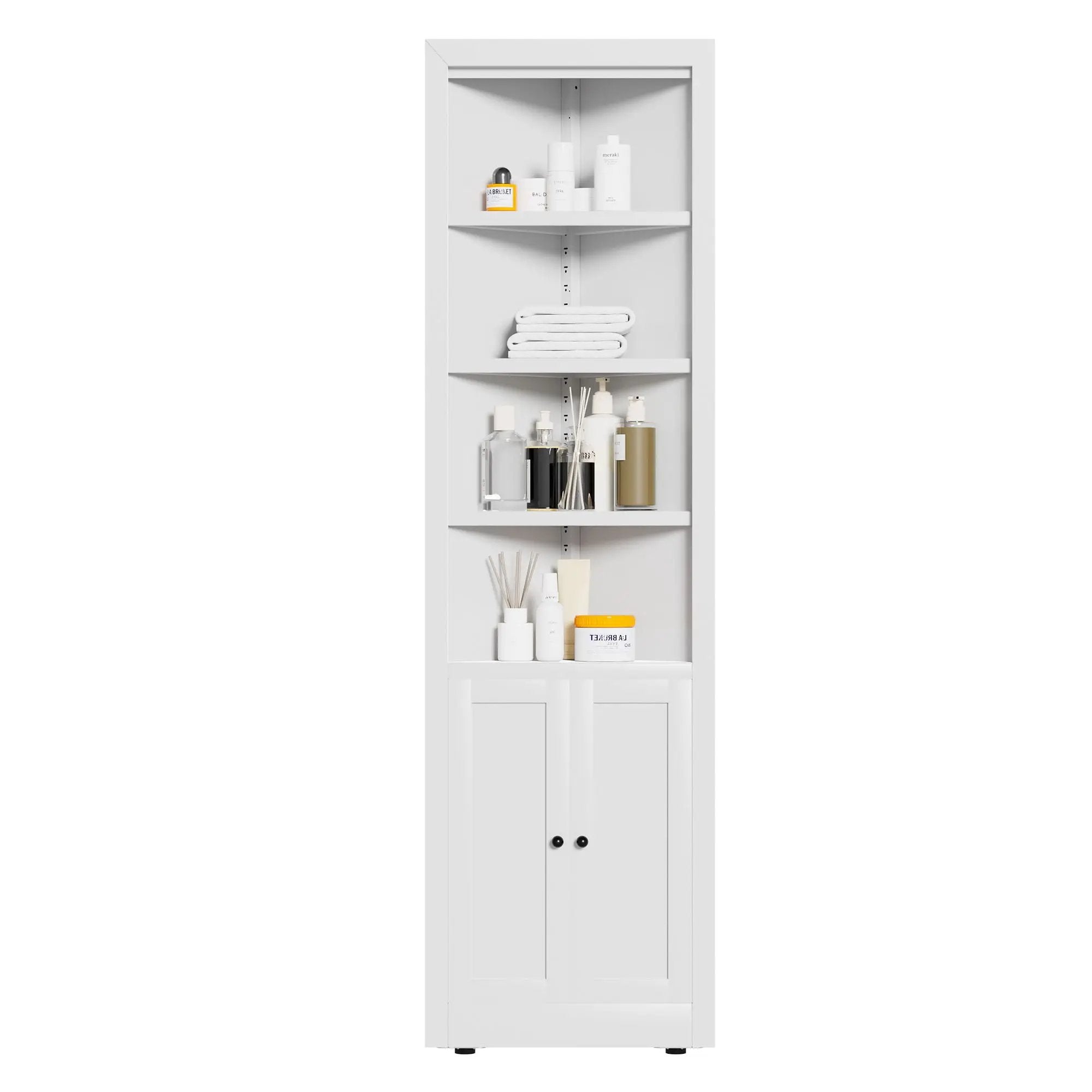 Tall Corner Storage Cabinet With 2 Doors, 5-Tier With Adjustable Shelves, Freestanding - White by HouseOfZazla